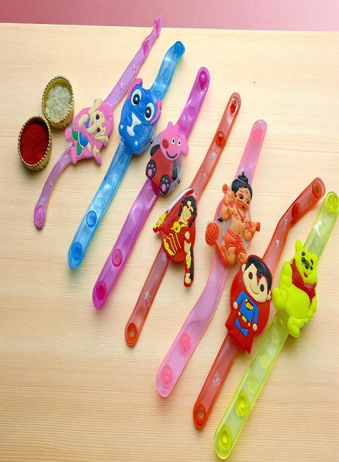 Evisha مجموعة إيفيشا من قطعتين من أساور راخي بشخصيات كرتونية متنوعة مزودة بإضاءة LED مع مغناطيس للثلاجة، مناسبة للأطفال والأخوين، تتضمن سوار رولي وعبوة تشاول. - Image 3